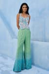 Chamee And Palak_Blue Georgette, Silk Embroidery Halter Neck Zeenat Top And Pant Set _at_Aza_Fashions