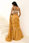 Shop_Chamee And Palak_Gold Tissue, Brocade Beads, Manya Embroidered Blouse And Pre-draped Saree Set _at_Aza_Fashions