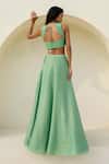 Shop_Chamee And Palak_Green Brocade, Silk, Tissue, Net Sequins, Embroidery Mina Blouse And Skirt Set _at_Aza_Fashions