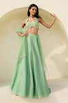 Buy_Chamee And Palak_Green Brocade, Silk, Tissue, Net Sequins, Embroidery Mina Blouse And Skirt Set _at_Aza_Fashions