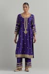 Shop_Ikshita Choudhary_Purple Chanderi, Organza Embroidery Round Neck Floral Kurta Set _Online_at_Aza_Fashions