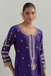Buy_Ikshita Choudhary_Purple Chanderi, Organza Embroidery Round Neck Floral Kurta Set 