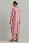Shop_Ikshita Choudhary_Pink Chanderi, Organza Embroidery Round Neck Kurta Set _at_Aza_Fashions