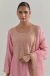 Buy_Ikshita Choudhary_Pink Chanderi, Organza Embroidery Round Neck Kurta Set 
