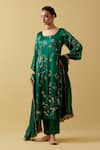 Buy_Ikshita Choudhary_Green Satin, Silk, Organza Embroidery Square Neck Hand Kurta Set _at_Aza_Fashions