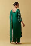 Shop_Ikshita Choudhary_Green Satin, Silk, Organza Embroidery Square Neck Hand Kurta Set _at_Aza_Fashions
