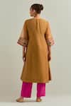 Shop_Ikshita Choudhary_Mustard Organza, Muslin Embroidery Round Neck Kurta Set _at_Aza_Fashions