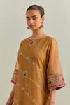 Buy_Ikshita Choudhary_Mustard Organza, Muslin Embroidery Round Neck Kurta Set 