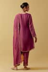 Shop_Ikshita Choudhary_Magenta Organza Embroidery, Sequins V-neck Kurta Set _at_Aza_Fashions