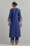 Shop_Ikshita Choudhary_Blue Chanderi Embroidery Round Neck Kurta Set _at_Aza_Fashions