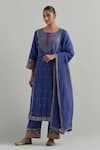 Buy_Ikshita Choudhary_Blue Chanderi Embroidery Round Neck Kurta Set _at_Aza_Fashions