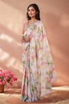 Buy_Samyukta Singhania_Multi Color Chinon Mirrors Border Embroidered Saree With Unstitched Blouse Piece _at_Aza_Fashions