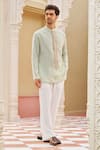 Buy_Contrast By Parth_Mint Silk Embroidery Green Kurta Set _at_Aza_Fashions