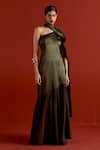Buy_Three_Olive Green Satin, Lycra, Georgette One Shoulder Dress _at_Aza_Fashions