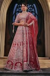 Buy_Jigar & Nikita_Red Velvet, Silk, Net Embroidery, Smash The Patriarchy Bridal Lehenga Set _at_Aza_Fashions