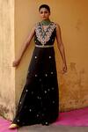 Buy_Swati Vijaivargie_Black Modal Embroidery V-neck Tribal Jumpsuit _at_Aza_Fashions