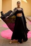 Shop_Swati Vijaivargie_Black Modal, Silk Sequins, Embroidery Open Neck, Round Tara Jacket Lehenga Set _at_Aza_Fashions
