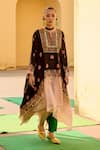 Buy_Swati Vijaivargie_Black Silk Notched Neck Rani Floral Pattern Cape With Pant _at_Aza_Fashions