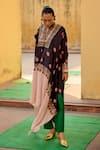 Buy_Swati Vijaivargie_Black Silk Notched Neck Rani Floral Pattern Cape With Pant _Online_at_Aza_Fashions