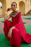 Shop_Swati Vijaivargie_Fuchsia Modal, Silk Embroidery Boat Neck Gulab Yoke Top With Skirt _at_Aza_Fashions