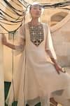 Buy_Swati Vijaivargie_Ivory Silk Organza Embroidery Notched Neck Tribal Kurta Set _Online_at_Aza_Fashions