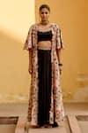 Buy_Swati Vijaivargie_Black Modal, Silk Tassels, Surajmukhi Floral Pattern Jacket And Lehenga Set _Online_at_Aza_Fashions