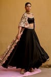 Shop_Swati Vijaivargie_Black Modal, Silk Tassels, Surajmukhi Floral Pattern Jacket And Lehenga Set _Online_at_Aza_Fashions