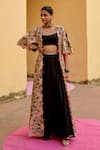 Buy_Swati Vijaivargie_Black Modal, Silk Tassels, Surajmukhi Floral Pattern Jacket And Lehenga Set _at_Aza_Fashions