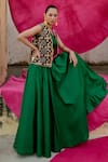 Swati Vijaivargie_Emerald Green Silk Embroidery Open Neck, Asymmetric Jacket Lehenga Set _Online_at_Aza_Fashions