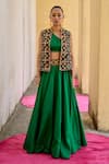 Shop_Swati Vijaivargie_Emerald Green Silk Embroidery Open Neck, Asymmetric Jacket Lehenga Set _Online_at_Aza_Fashions