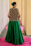 Shop_Swati Vijaivargie_Emerald Green Silk Embroidery Open Neck, Asymmetric Jacket Lehenga Set _at_Aza_Fashions