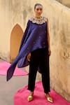Buy_Swati Vijaivargie_Purple Modal, Silk Round Neck Asymmetric Sleeve Cape With Pant _at_Aza_Fashions