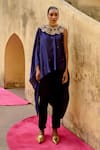 Shop_Swati Vijaivargie_Purple Modal, Silk Round Neck Asymmetric Sleeve Cape With Pant _at_Aza_Fashions