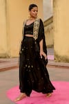 Shop_Swati Vijaivargie_Black Modal, Silk Open , Round Noor Embroidered Cape And Skirt Set _at_Aza_Fashions