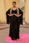 Buy_Swati Vijaivargie_Black Modal, Silk Open , Round Noor Embroidered Cape And Skirt Set _at_Aza_Fashions