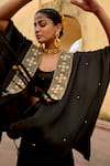 Buy_Swati Vijaivargie_Black Modal, Silk Open , Round Noor Embroidered Cape And Skirt Set _Online_at_Aza_Fashions