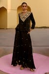 Shop_Swati Vijaivargie_Black Modal, Silk Tassels V-neck Chandrima Embroidered Top With Skirt _at_Aza_Fashions