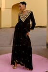 Buy_Swati Vijaivargie_Black Modal, Silk Tassels V-neck Chandrima Embroidered Top With Skirt _Online_at_Aza_Fashions