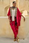 Buy_Swati Vijaivargie_Fuchsia Modal, Silk Embroidery Round Neck Noori Cape And Dhoti Pant Set _at_Aza_Fashions