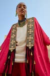 Buy_Swati Vijaivargie_Fuchsia Modal, Silk Embroidery Round Neck Noori Cape And Dhoti Pant Set _Online_at_Aza_Fashions