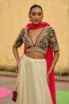 Buy_Swati Vijaivargie_Black Organza Embroidery, Sequins V-neck Chand Blouse And Lehenga Set _Online_at_Aza_Fashions