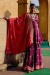 Buy_Swati Vijaivargie_Purple Silk Embroidery V-neck Floral Butti Pattern Kurta Set _at_Aza_Fashions