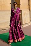 Shop_Swati Vijaivargie_Purple Silk Embroidery V-neck Floral Butti Pattern Kurta Set _at_Aza_Fashions