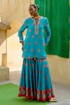 Shop_Swati Vijaivargie_Aqua Silk Embroidery Split V-neck Floral Butti Pattern Kurta Set _at_Aza_Fashions