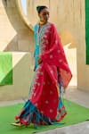 Buy_Swati Vijaivargie_Aqua Silk Embroidery Split V-neck Floral Butti Pattern Kurta Set _at_Aza_Fashions