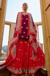 Buy_Swati Vijaivargie_Purple Silk Embroidery Round , Open Cape And Sharara Set _Online_at_Aza_Fashions