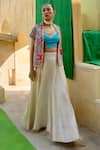 Buy_Swati Vijaivargie_Aqua Silk, Organza Embroidery Open , Round Jacket And Skirt Set _at_Aza_Fashions