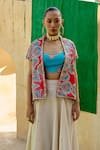 Swati Vijaivargie_Aqua Silk, Organza Embroidery Open , Round Jacket And Skirt Set _Online_at_Aza_Fashions