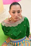 Buy_Swati Vijaivargie_Emerald Green Silk Embroidery Round Neck Blouse With Color Block Lehenga _Online_at_Aza_Fashions