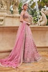 Buy_Jigar & Nikita_Pink Net Embroidery, Sequins, Zari, Pearls, Beads Flamingo Flounce Lehenga Set _at_Aza_Fashions